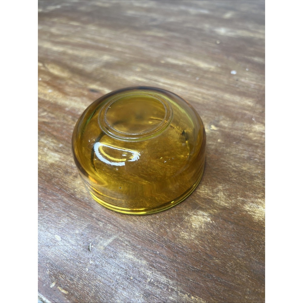 Vintage MCM Amber Glass Ashtray 3.5" Round Heavy Honey Golden Ash Tray 2 slot - Picture 7 of 8